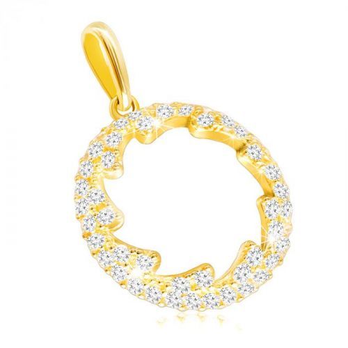 Prívesok zo žltého zlata 585 - obrys kruhu s kvietkovaným výrezom, číre zirkóniky