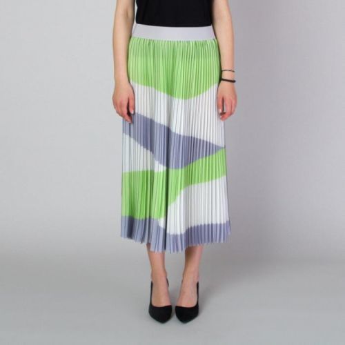 Plisovaná midi sukňa so sivými a zelenými pruhmi 11818