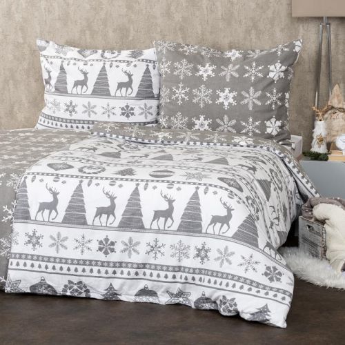 4Home Flanelové obliečky Christmas Time sivá, 140 x 200 cm, 70 x 90 cm