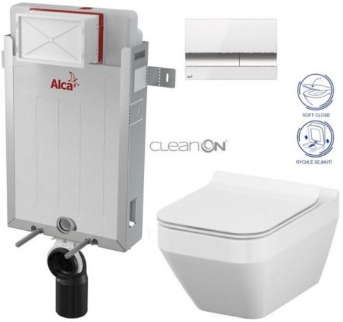 /SET/ALCAPLAST - SET Renovmodul - předstěnový instalační systém + tlačítko M1720-1 + WC CERSANIT CLEANON CREA ČTVEREC + SEDÁTKO (AM115/1000 M1720-1 CR2)