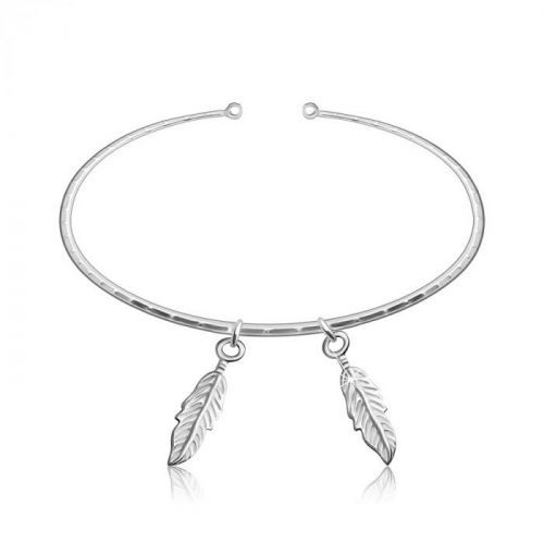 Strieborný 925 navliekací náramok - dva podlhovasté listy so žilkami