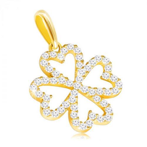 Prívesok zo žltého 9K zlata - obrys štvorlístka so zirkónikmi v čírom odtieni