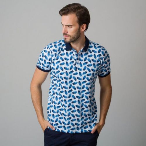 Pánske polo tričko s potlačou modrého peria 11837