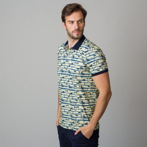 Pánske polo tričko svetlo žlté s potlačou čiernych paliem 11839