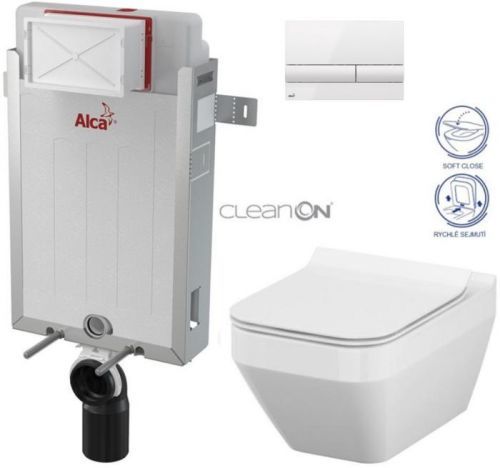 /SET/ALCAPLAST - SET Renovmodul - předstěnový instalační systém + tlačítko M1710 + WC CERSANIT CLEANON CREA ČTVEREC + SEDÁTKO (AM115/1000 M1710 CR2)
