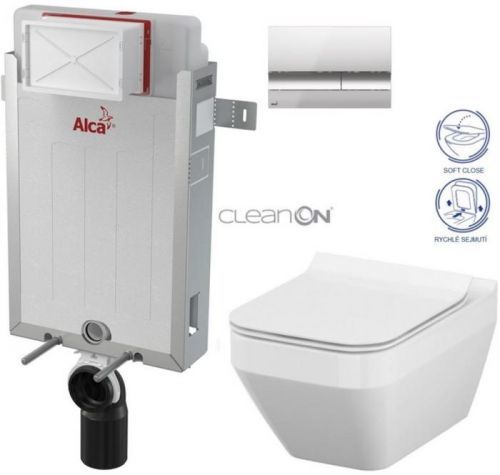 /SET/ALCAPLAST - SET Renovmodul - předstěnový instalační systém + tlačítko M1721 + WC CERSANIT CLEANON CREA ČTVEREC+ SEDÁTKO (AM115/1000 M1721 CR2)