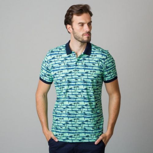 Pánske polo tričko svetlo zelené s potlačou čiernych paliem 11841