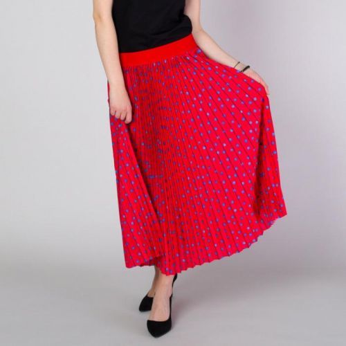 Plisovaná midi sukňa červená s bodkovaným vzorom 11815