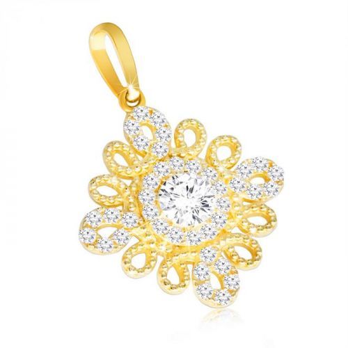 Zlatý prívesok 375 - špirálovitá kontúra v podobe kvetu, číry zirkón v strede
