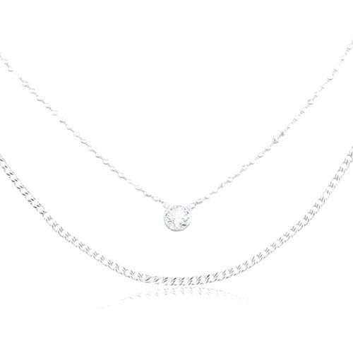 Strieborný náhrdelník 925, zdvojená retiazka, okrúhly zirkón čírej farby