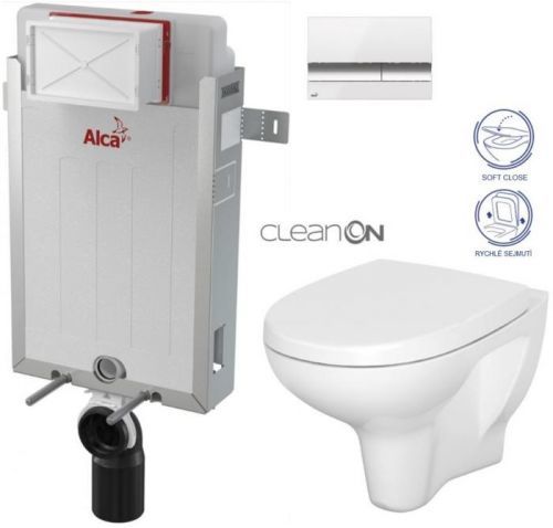 /SET/ALCAPLAST - SET Renovmodul - předstěnový instalační systém + tlačítko M1720-1 + WC CERSANIT CLEANON ARTECO CLEANON + SEDÁTKO (AM115/1000 M1720-1 AT1)