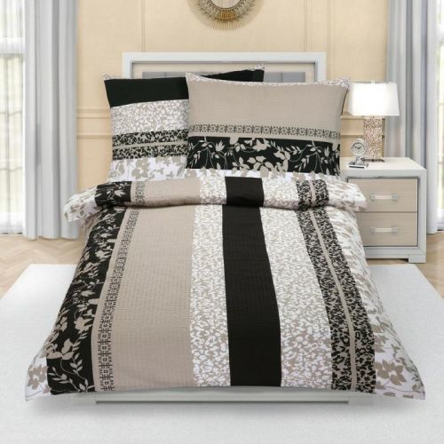 Bellatex Krepové obliečky Lístky hnedo-béžová , 140 x 200 cm, 70 x 90 cm