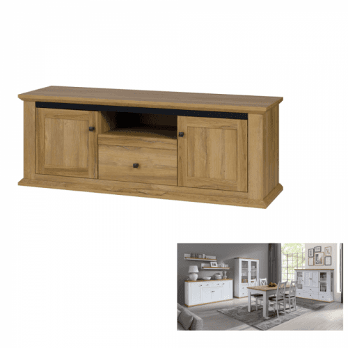 RTV stolek MZ15, bílá/dub grand, LEON