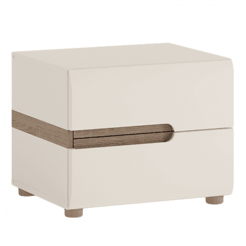 Noční stolek, bílá extra vysoký lesk HG / dub sonoma tmavý truflový, LYNATET TYP 96