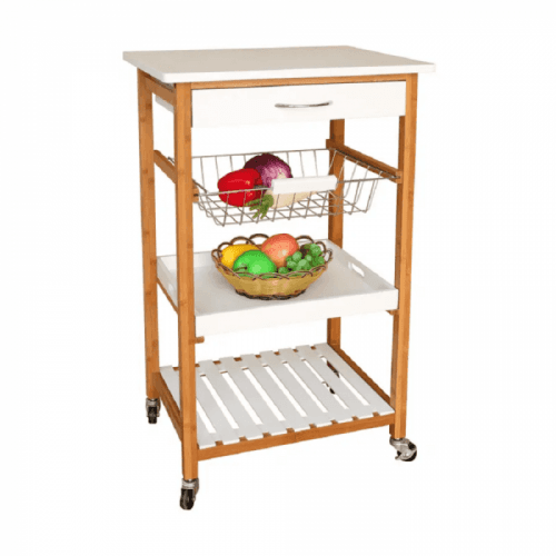 Servírovací vozík, bílá/přírodní, RAPID