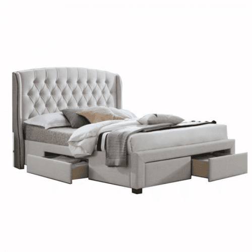 Postel s úložným prostorem, krémová látka, 160x200, Akana