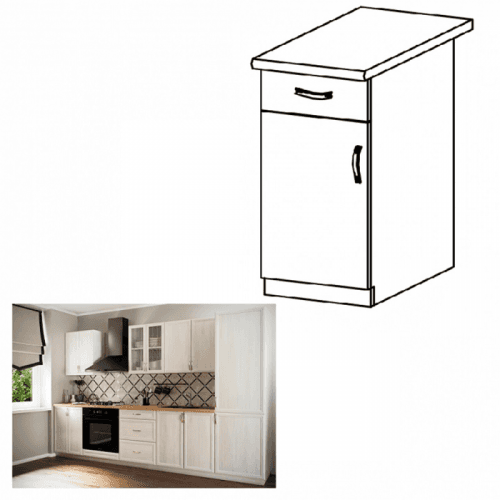 Spodní skříňka se šuplíkem D40S1, bílá / sosna andersen, levá, PROVANCE