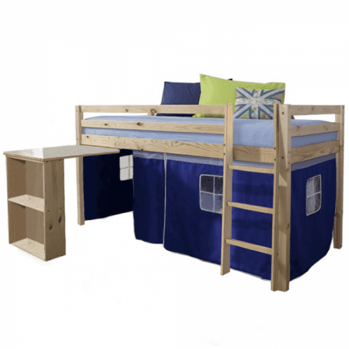 Postel s PC stolem, borovicové dřevo / modrá, 90x200 cm, ALZENA