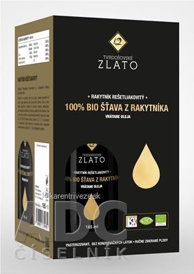 T.ZLATO 100 % BIO ŠŤAVA Z RAKYTNÍKA vrátane oleja 4x185 ml (740 ml)