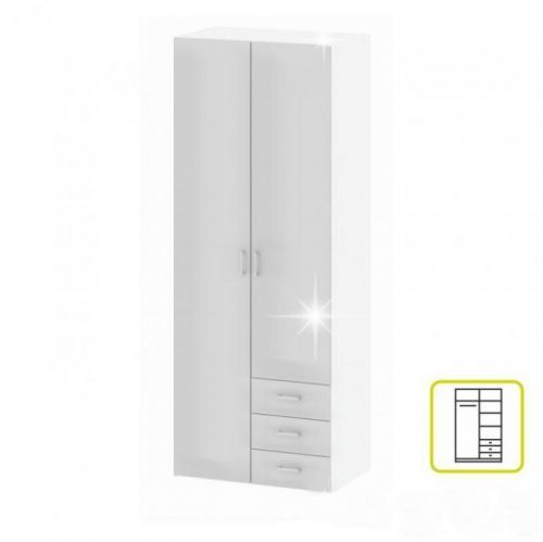 Skříň, 2 - dveřní, bílá extra vysoký lesk HG, GWEN 70425