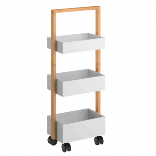 Regál, bambus lakovaný / biela, ARTO