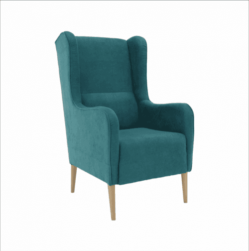 Křeslo ušák, tyrkysová/buk, BREDLY