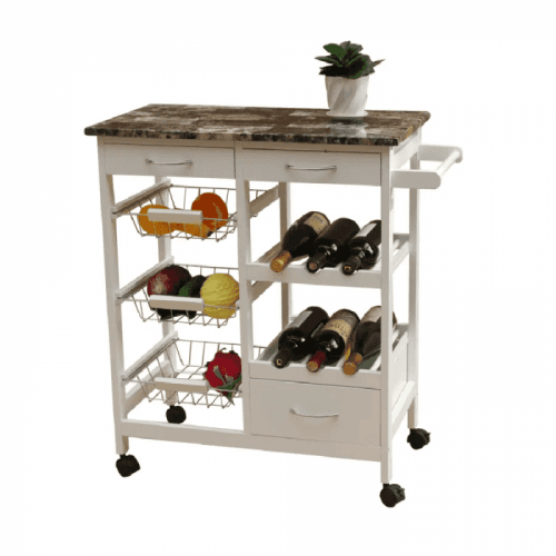 Servírovací vozík, bílá/mramor, SEMIR