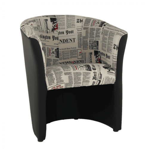 Křeslo, ekokůže černá / látka vzor novin, CUBA
