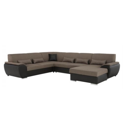 Sedací souprava ve tvaru U, látka hnědá / ekokůže hnědá, pravá, EMILY U