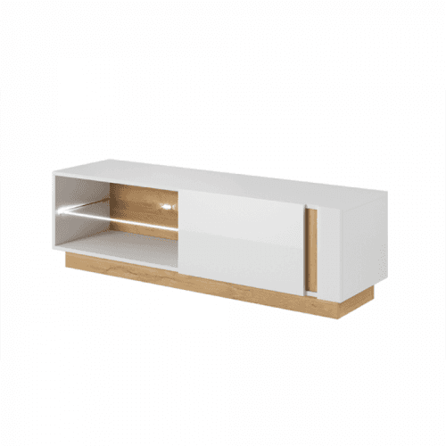 RTV stolek 138, bílá / dub grandson / bílý lesk, CITY