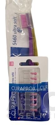 CURAPROX CPS 08 prime refill ružová + CS 5460 medzizubné kefky bez držiaka 8 ks + zubná kefka 1 ks, 1x1 set