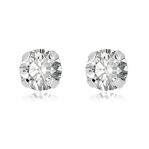 Náušnice z bieleho 14K zlata - okrúhly číry zirkón, puzetové zapínanie, 3 mm
