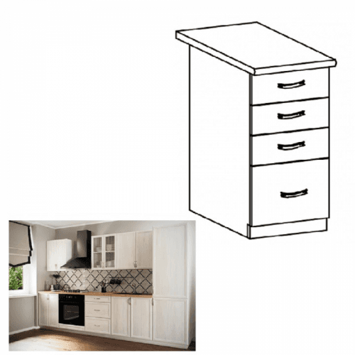 Spodní skříňka D40S4 s šuplíky, bíla/sosna Andersen, SICILIA