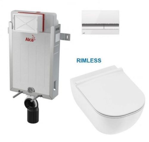 /SET/ALCAPLAST - SET Renovmodul - předstěnový instalační systém s bílým/ chrom tlačítkem M1720-1 + JIKA Mio WC, Rimless + Mio WC sedátko SLIM (AM115/1000 M1720-1 IO1)