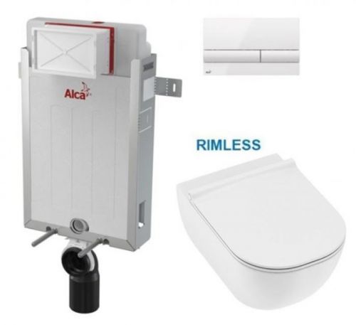 /SET/ALCAPLAST - SET Renovmodul - předstěnový instalační systém s bílým tlačítkem M1710 + JIKA Mio WC, Rimless + Mio WC sedátko SLIM (AM115/1000 M1710 IO1)