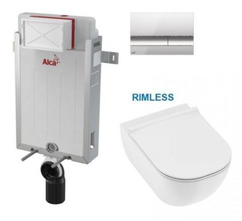 /SET/ALCAPLAST - SET Renovmodul - předstěnový instalační systém s chromovým tlačítkem M1721 + JIKA Mio WC, Rimless + Mio WC sedátko SLIM (AM115/1000 M1721 IO1)