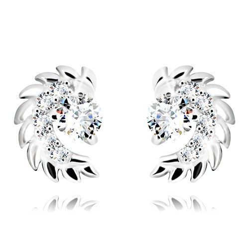 Puzetové náušnice zo striebra 925 - širší polkruh so zúbkovitým okrajom, zirkóny