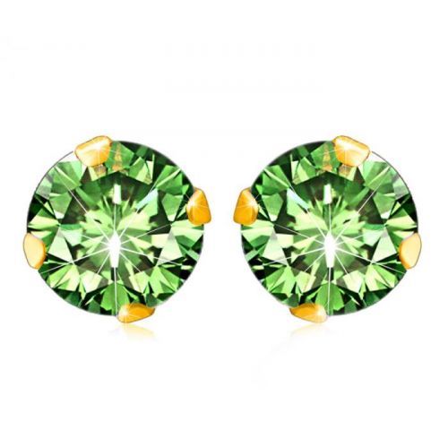 Puzetové náušnice v 9K zlate - zirkónik v svetlozelenom farebnom prevedení