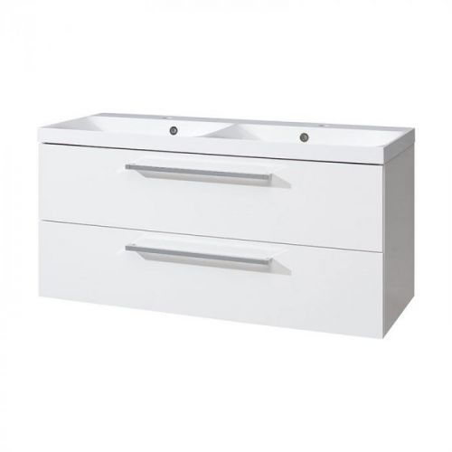 MEREO - Koupelnová skříňka s dvouumyvadlem z litého maramoru, 120cm, bílá/bílá (CN663M)