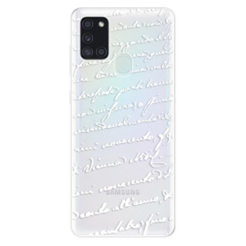 Odolné silikónové puzdro iSaprio - Handwriting 01 - white - Samsung Galaxy A21s