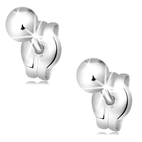 Náušnice z bieleho 14K zlata - lesklé hladké guľôčky, 3 mm