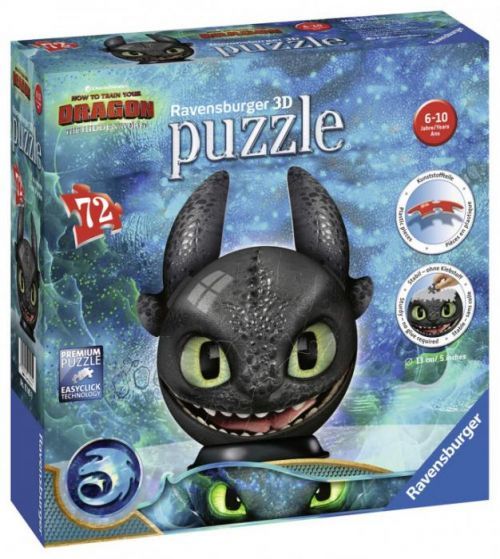 RAVENSBURGER Puzzleball Ako vycvičiť draka 3: Bezzubka 72 dielikov
