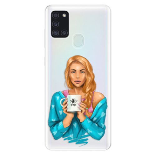 Odolné silikónové puzdro iSaprio - Coffe Now - Redhead - Samsung Galaxy A21s
