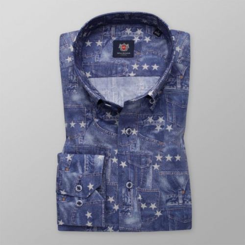Pánska košeľa Slim Fit so vzorom denim a potlačou hviezd 12005