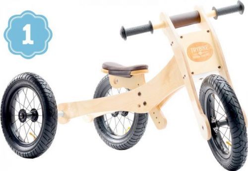 TRYBIKE dřevěné odrážedlo / tříkolka  4v1 HNĚDÁ