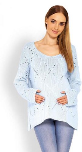 Tehotenský ažúrový sveter 30058C - svetlomodrý - Uni