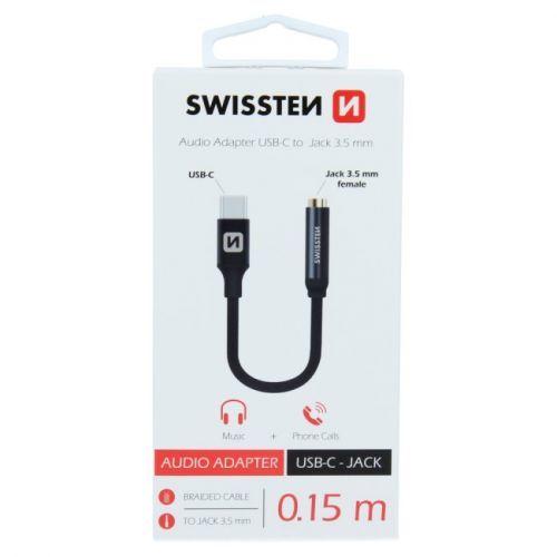 Audio adaptér Swissten USB-C/Jack (samica) 0,15m, čierny