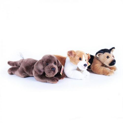 plyšový pes 3 druhy ležící se zvukem, jack russel, labrador a německý ovčák,18cm
