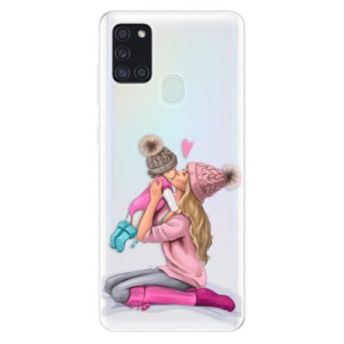 Odolné silikónové puzdro iSaprio - Kissing Mom - Blond and Girl - Samsung Galaxy A21s