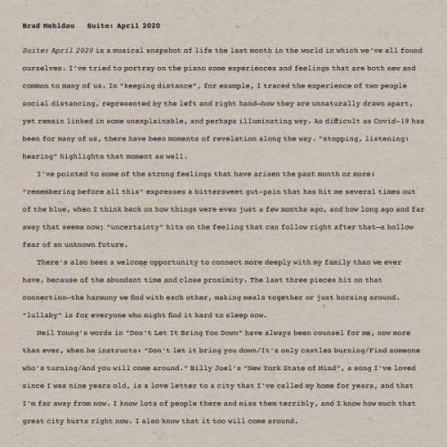 CD MEHLDAU, BRAD - SUITE: APRIL 2020